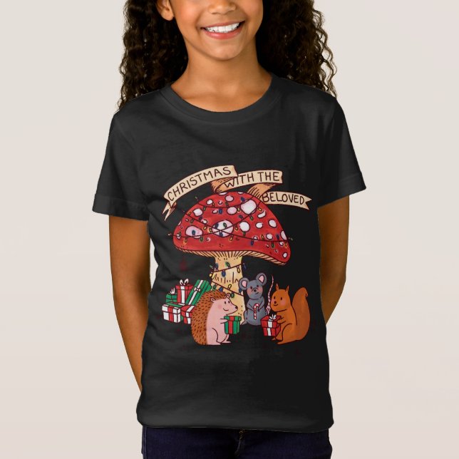 God jul med mushroom Squirrel Mouse och M T Shirt (Framsida)
