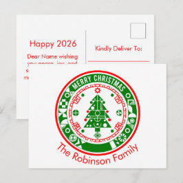 God jul med namn med familj helg vykort