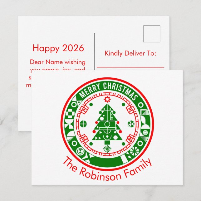 God jul med namn med familj helg vykort (Fram/baksida)