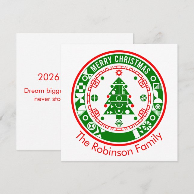 God jul med namn med familj kort (Fram/baksida)