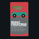 God jul med ny Flytta i Adress Fraktsedel<br><div class="desc">Ett modernt Julhälsningar med en illustration av bilgåvor och flyttor i träd.</div>