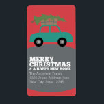 God jul med ny Flytta i Adress Fraktsedel<br><div class="desc">Ett modernt Julhälsningar med en illustration av bilgåvor och flyttor i träd.</div>