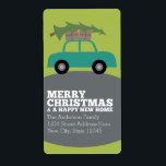 God jul med ny Flytta i Adress Fraktsedel<br><div class="desc">Ett modernt Julhälsningar med en illustration av bilgåvor och flyttor i träd.</div>