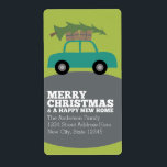 God jul med ny Flytta i Adress Fraktsedel<br><div class="desc">Ett modernt Julhälsningar med en illustration av bilgåvor och flyttor i träd.</div>