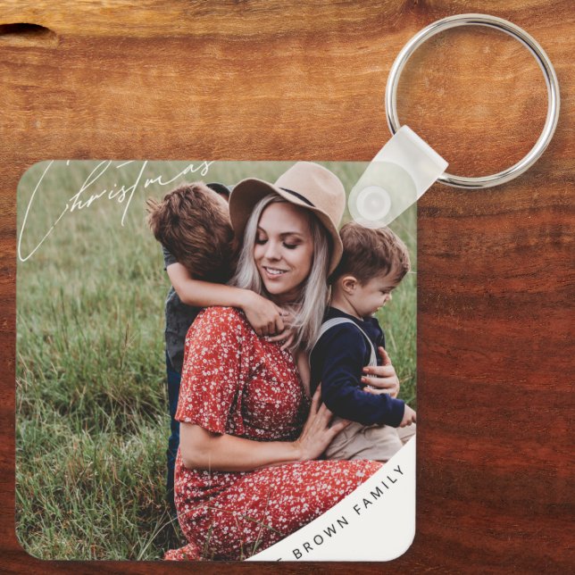 God jul med nyckelkedjan Familj Metall Square Nyckelring (Baksida)