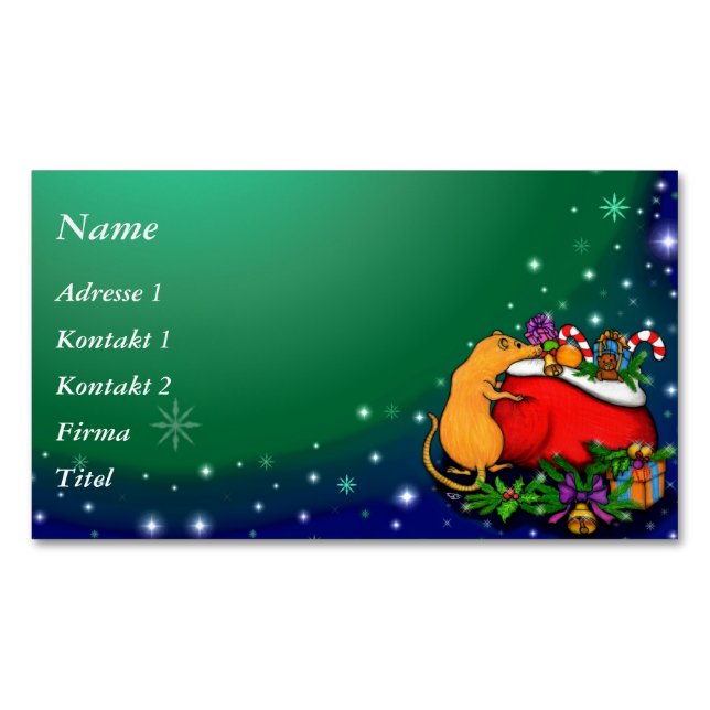 God jul med Råtta Prince Magnetiska Visitkort (Framsida)
