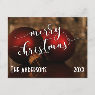 God Jul med röda glaskulor, personlig Helg Vykort