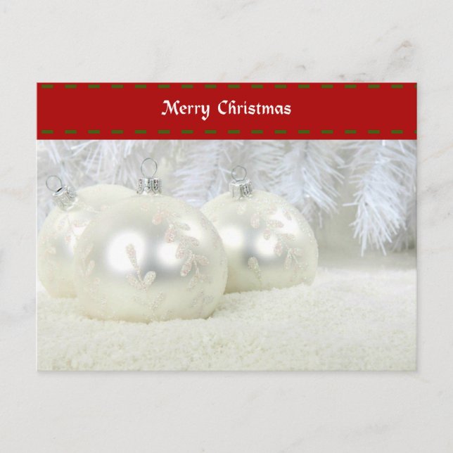 God jul med silverdekorationer och snö vykort (Framsida)