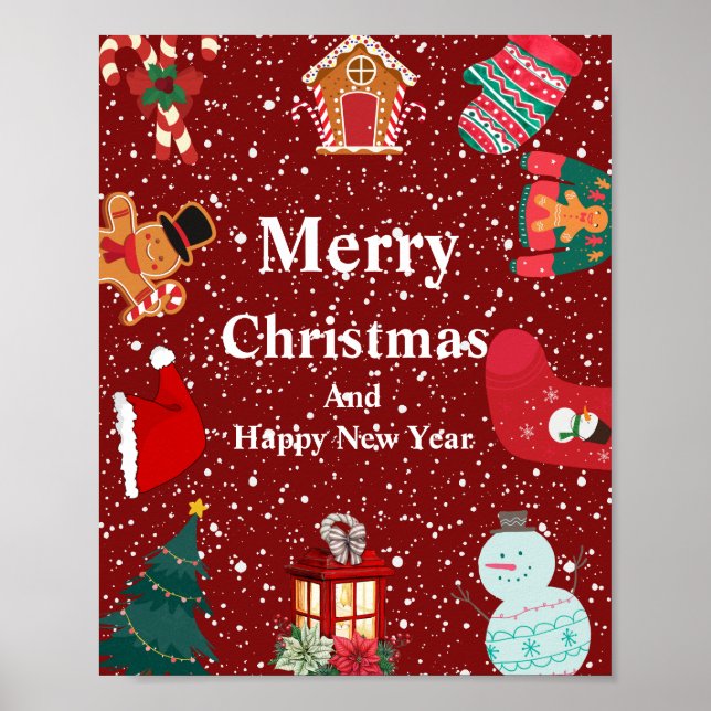 God jul med snö-röd helgdag poster (Framsidan)