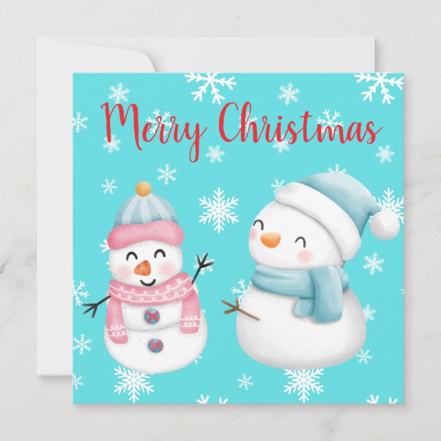 God jul med Snöflingor, Snögubbe och kvinnor Inbjudningar (Framsida)