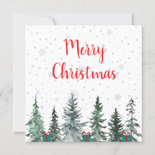 God jul med snöflingor, träd och presenter inbjudningar