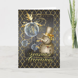God jul med snögubben - guld och svart Effe Helgkort