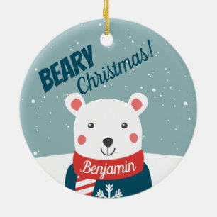 God jul med tecknad polar björn julgransprydnad keramik