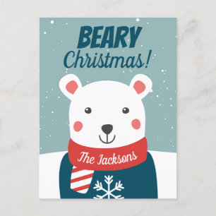 God jul med tecknad polar björn vykort