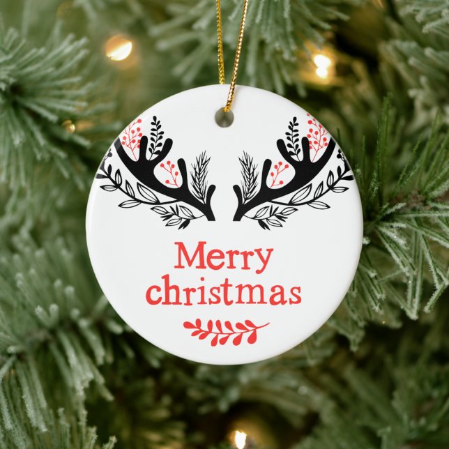 God jul med Träd & Löv Julgransprydnad Keramik (Christmas with Tree & Leaves Ceramic Ornaments)