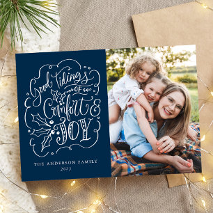 God jul med tröst & glädje Typografi Navy Julkort