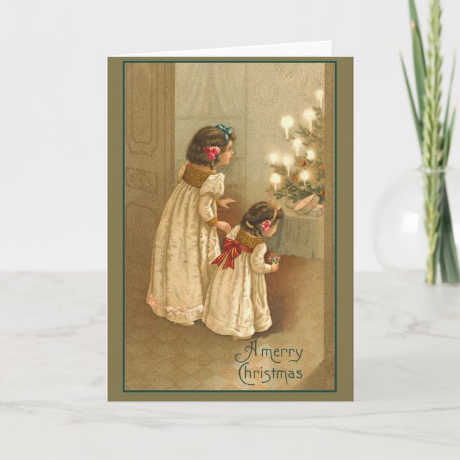 God jul med två Victorianflickor Helgkort (Framsida)