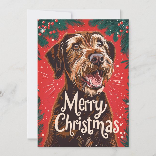 God jul med Wirehsted Pointing Griffon Julkort (Framsida)