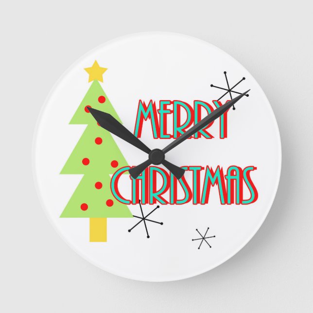 god jul medelårhundradets moderna träd blått rund klocka (Framsida)