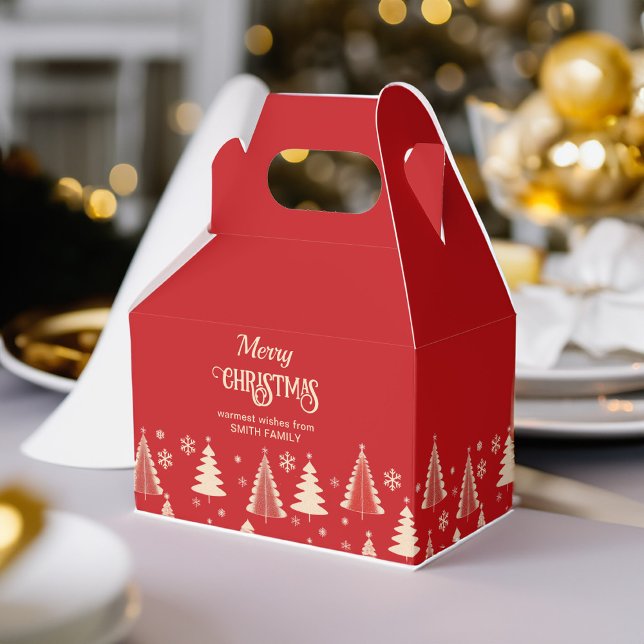 God jul medelårshundsröd beige träd presentaskar (Merry Christmas modern retro  midcentury red gold beige Christmas trees personalized party Favor Box)