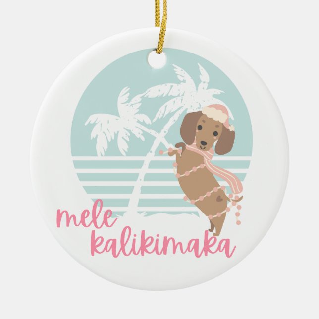 God jul Mele Kalikimaka Wiener Hund Julgransprydnad Keramik (Framsidan)
