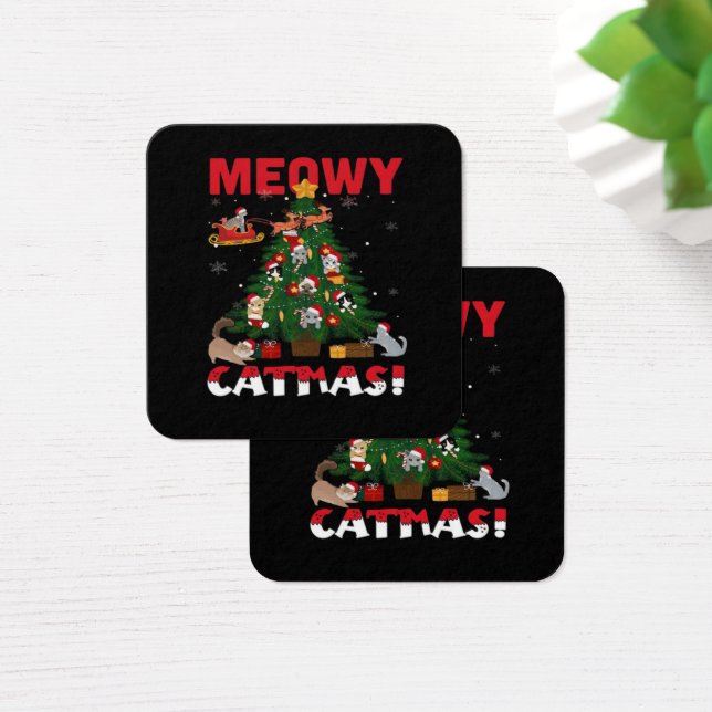 God Jul Meow Fyrkantigt Visitkort (Skivbord)