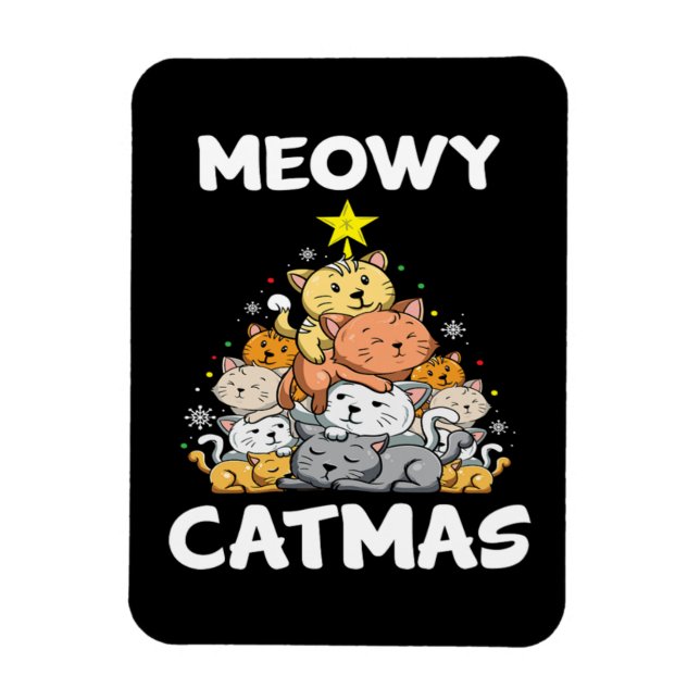 God jul Meowy Catmas Cat Lover Funny Julafton Gift Magnet (Vertikal)
