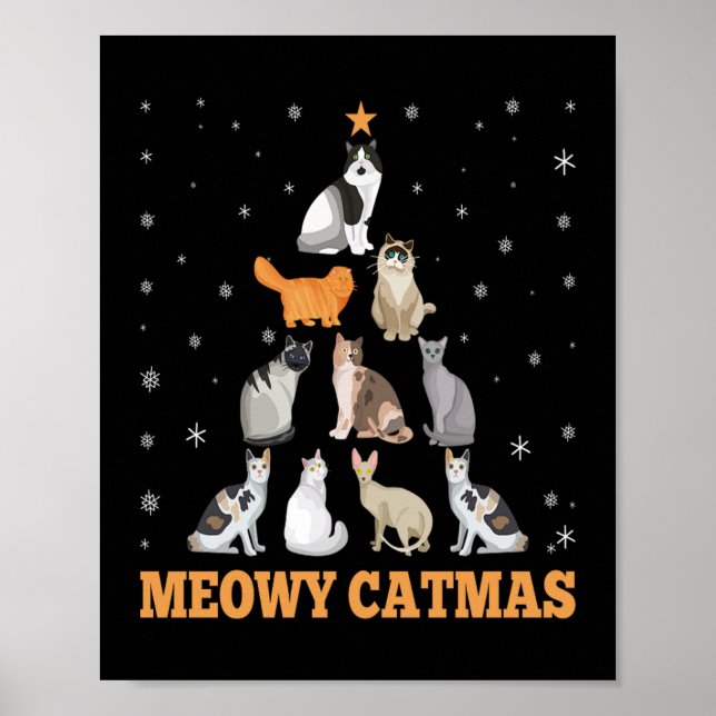 God jul Meowy Catmas Helgdag Cat Lover Gift Poster (Framsidan)