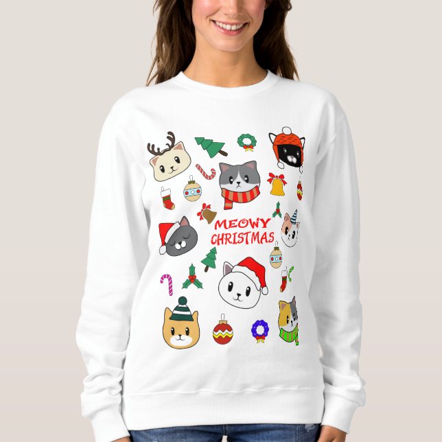 GOD JUL, Meowy Catmas Träd, julklapp T Shirt (Framsida)