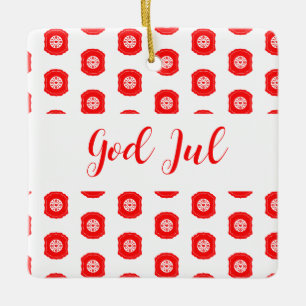 God Jul Merry Christmas Skandinaviskt mönster gåva Julgransprydnad Keramik