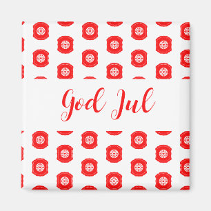God Jul Merry Christmas Skandinaviskt mönster gåva Magnet