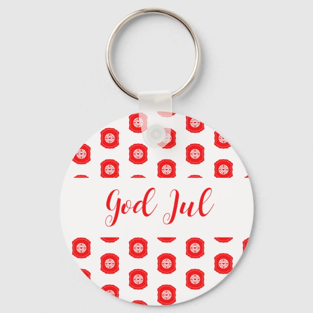 God Jul Merry Christmas Skandinaviskt mönster gåva Nyckelring (Framsida)
