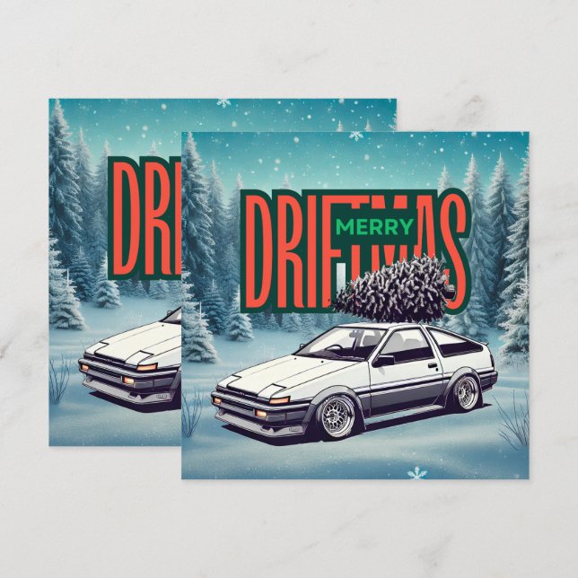 (God jul) Merry Driftmas - Hachiroku Julkort (Fram/baksida)