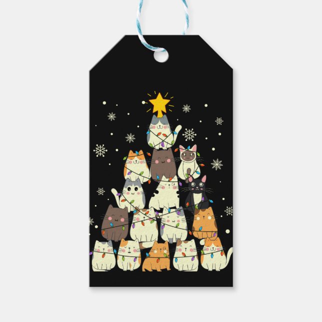 God Jul Merry Katt Träd Presentetikett (Framsidan)