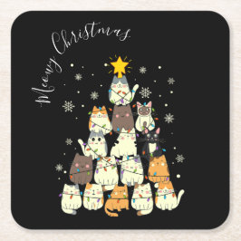 God Jul Merry Katt Träd Underlägg Papper Kvadrat
