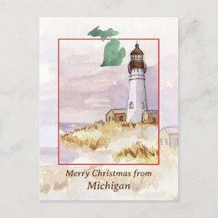 God jul Michigan Lighthouse Winter Snö Helg Vykort