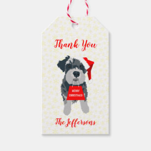 God jul Mini Schnauzer Hund Santa Hat Presentetikett
