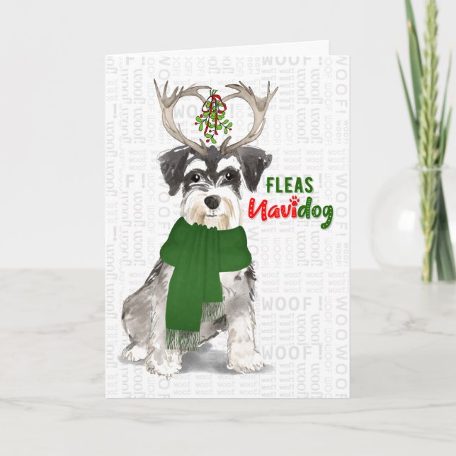 God jul Miniature Schnauzer Fleas NaviDOG Helgkort (Framsida)
