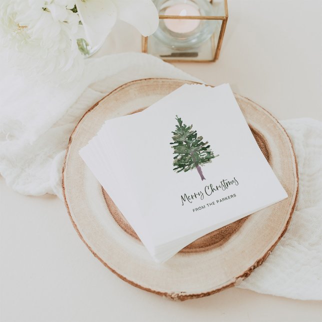 God Jul | Minimal enkel Gräs Pappersservett (Elegant holiday napkins with a simple pine tree for Christmas)