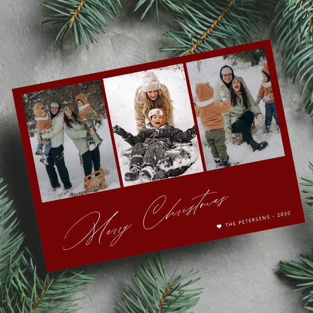 God jul minimal skript 3 fotoröd julkort (Skapare uppladdad)