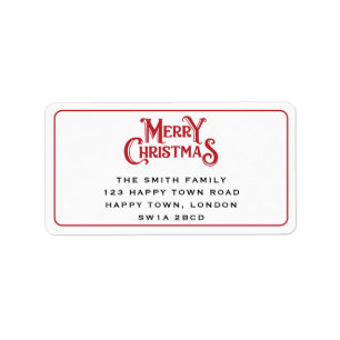 GOD JUL minimalistisk enkel röd typo Adressetikett