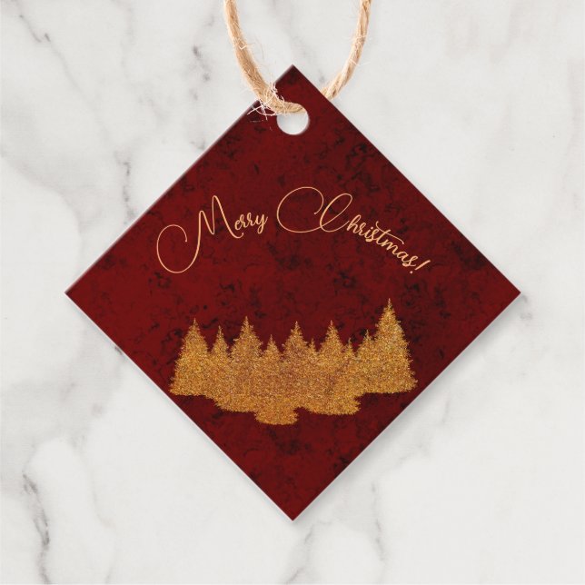 God jul - minimalistisk - guldfir träd gåvor etiketter (Framsida)
