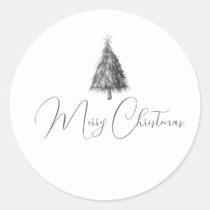 God jul minimalistisk skiss träd runt klistermärke