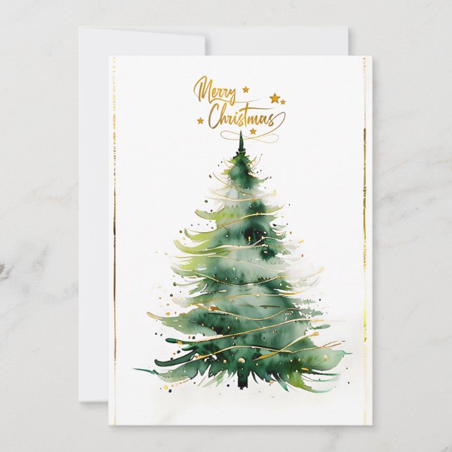 God jul minimalistiskt Guld och Grönt Julkort (Framsida)