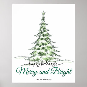 God jul   Minimalistiskt Helgdag Träd-skript Poster