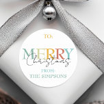 God jul minimalistiskt till från gift enkelt runt klistermärke<br><div class="desc">Den här designen kan vara personlig om du väljer Redigera design. Du kan också överföra till andra objekt. Kontakta mig på colorflowcreations@gmail.com eller använda alternativet chatta överst på sidan om du vill ha den här designen på en annan produkt eller behöver hjälp. Se mer av mina design eller följ mig...</div>