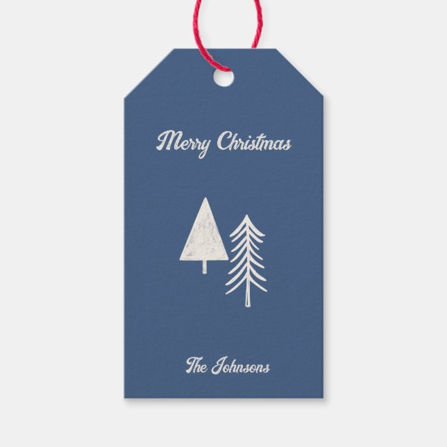 God jul minimalt Julgran Blue Presentetikett (Framsidan)