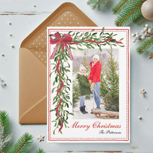 God Jul Mistel Blåbärsröd Slinga Familjefoto Julkort