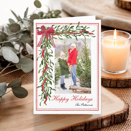 God Jul Misteltoe Röd Slinga Familjefoto Helgkort