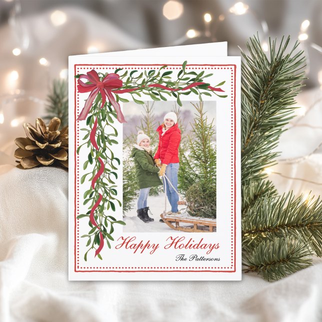 God Jul Misteltoe Röd Slinga Familjefoto Helgkort (Skapare uppladdad)